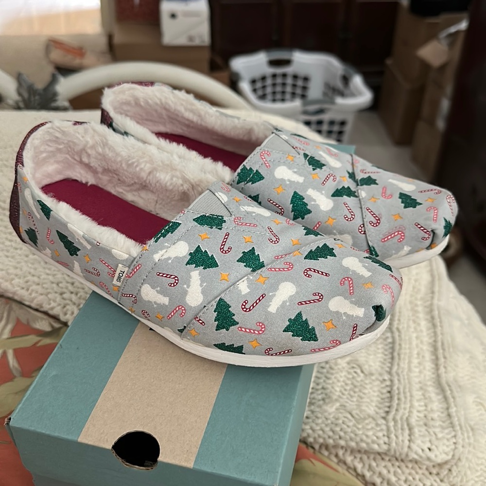 Toms Alpargata Glacier Grey Holiday Confetti Print Sz 9.5